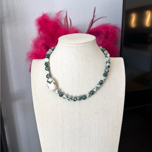 Artisan Moss Agate and Porcelain Beaded Necklace - Picture 7 of 8